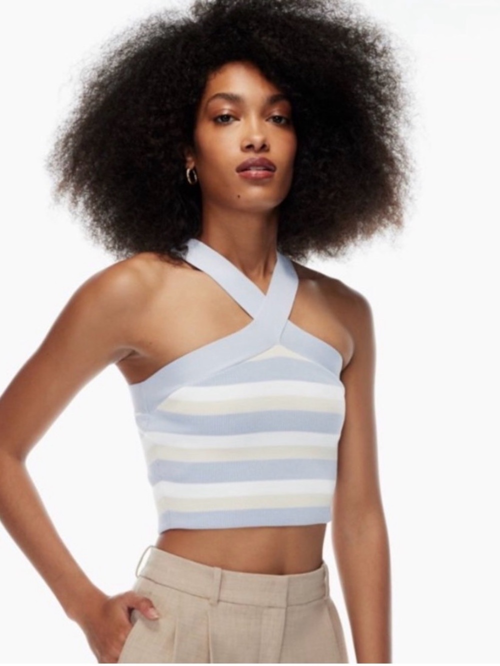 House of Harlow 1960 Ribbed Stripe Halter Crop Top size medium m